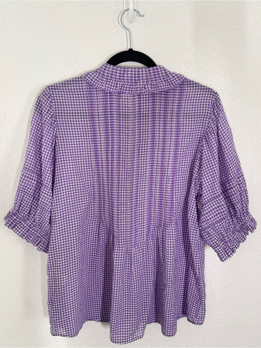 Birds of Paradis by Trovata Jess Puff Sleeve Blouse in Lilac Gingham Plaid Large - Picture 5 of 7
